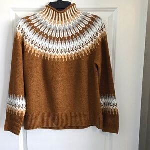 Women's CeCe Fair Isle Funnel Neck Brown and White Patterned Sweater